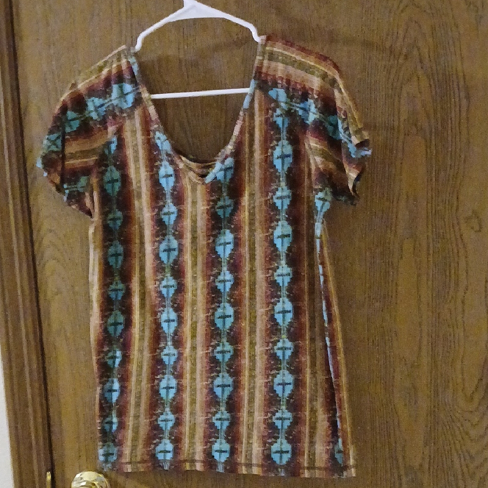 Cowgirl Tuff Brown and Blue Striped Blouse
